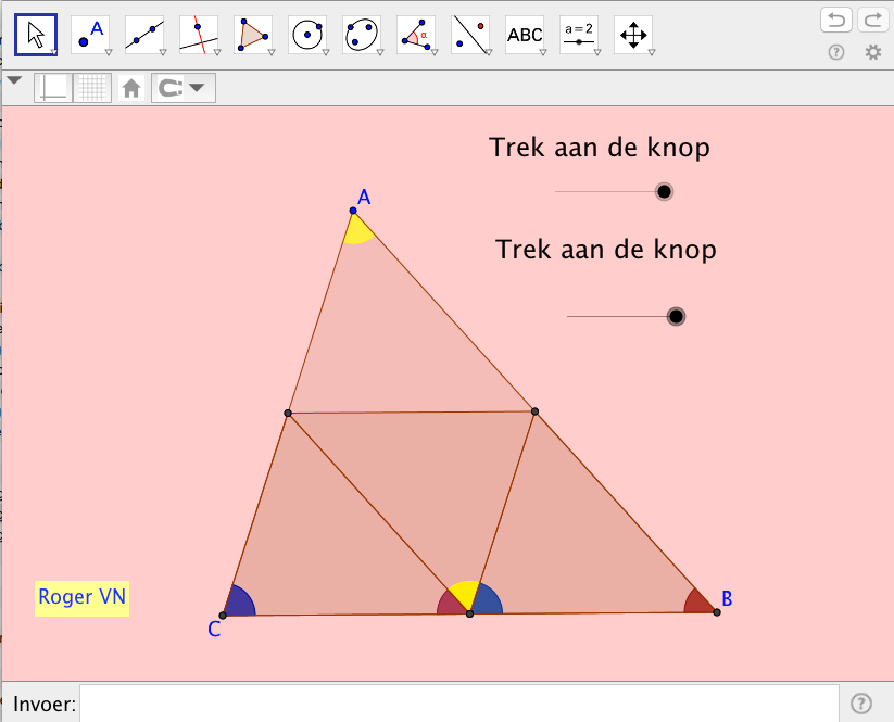 voorbeeld GeoGebra -  som van de hoeken in een driehoek