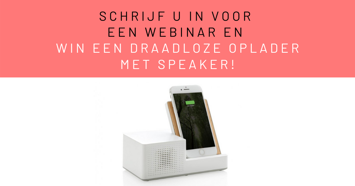 Win een draadloze oplader met speaker bij deelname aan een webinar